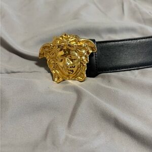 Versace Black Belt with Gold Medusa Buckle